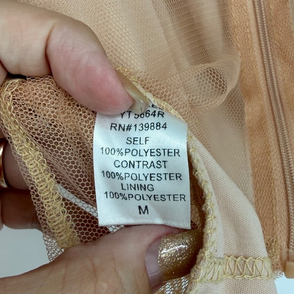 Peach Lace Sheer Blouse Mock Neck Puff Sleeve Romantic Top M As Is - Picture 9 of 9